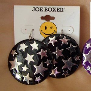 Joe Boxer Celestial Stars New Round Large Disc Earrings Black Silver NWT